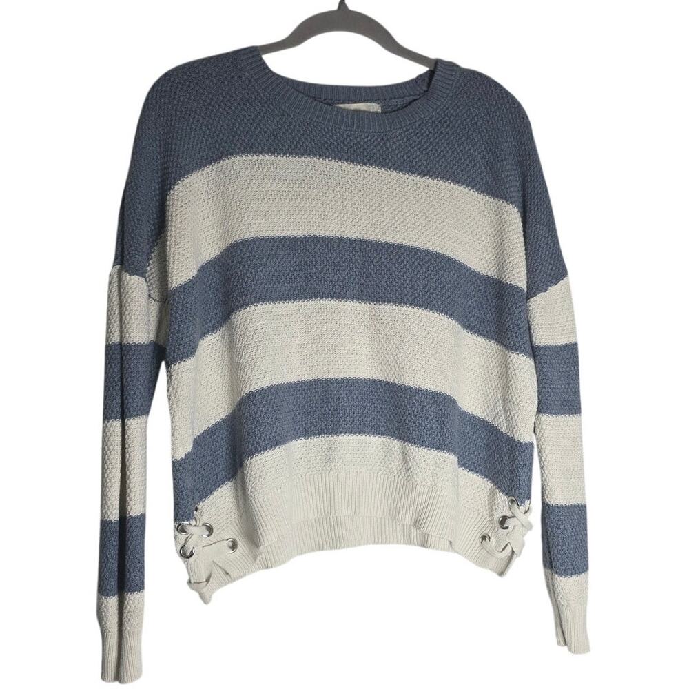 Pink Republic Women's XL Blue White Striped Cropped Sweater Laced Cute Preppy